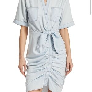 VERONICA BEARD Hensley Ruched Chambray Minidress